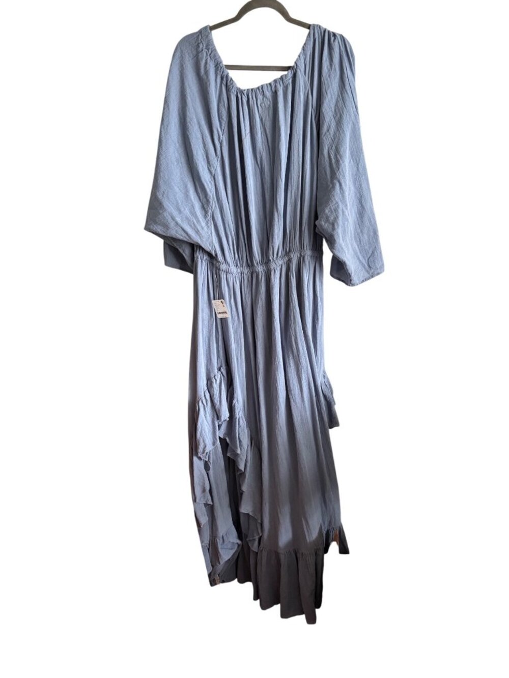 Free People Shore Chic Maxi Dress Blue Suede Ruffled Cotton Boho Style XL - Picture 3 of 8